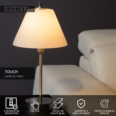Lucide TOUCH - Lampe de table - Ø 22 cm - 1xE14 - Chrome Dépoli